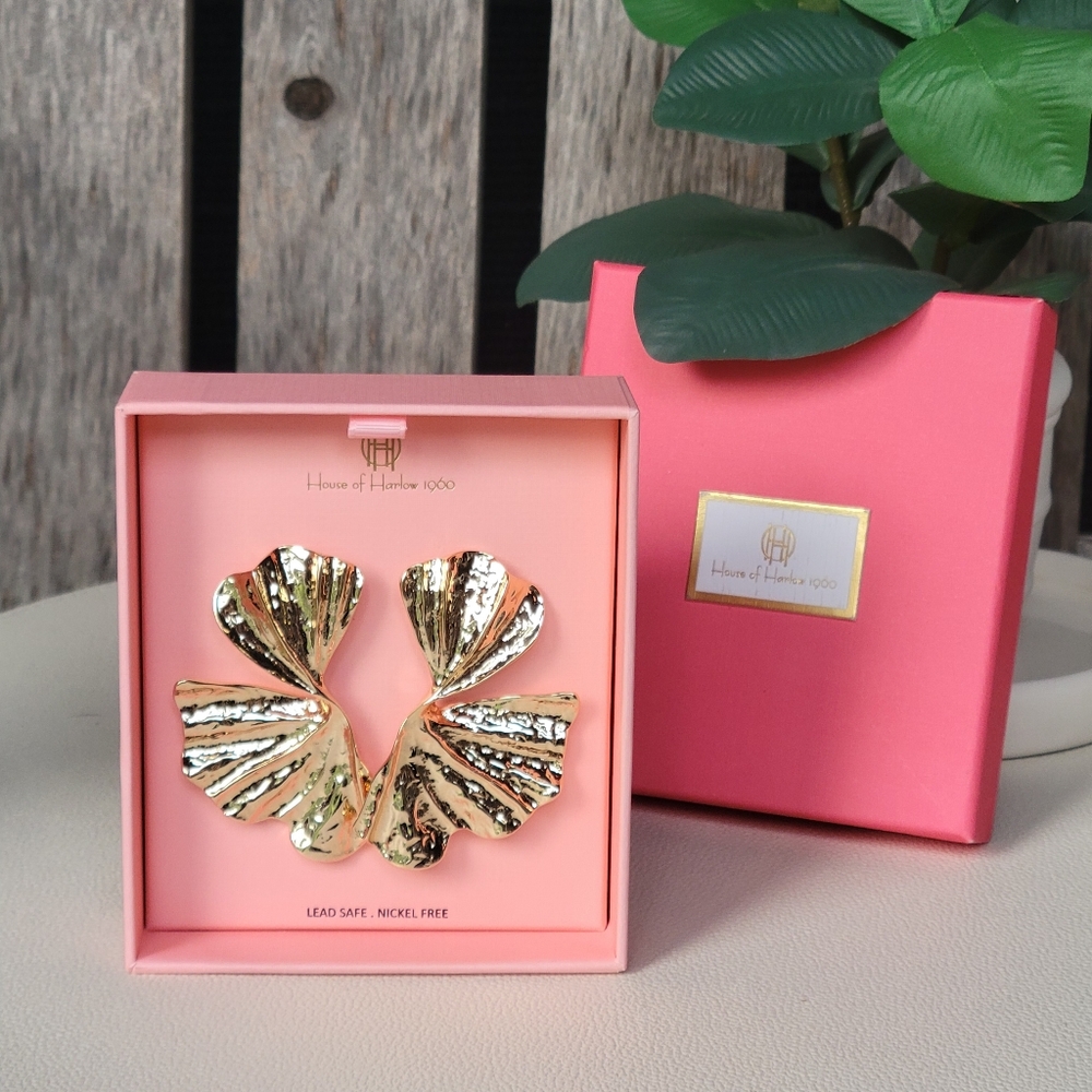 House of Harlow 1960 gold GINKO twisted LEAF earrings - Picture 2 of 7